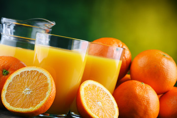 Glasses with freshly squeezed orange juice