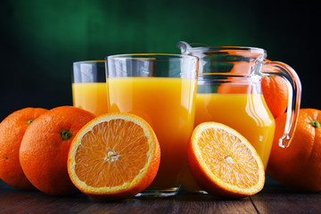 Glasses with freshly squeezed orange juice