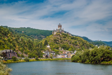 Fototapeta na wymiar Cochem Castle on hillside over Moselle river, Moselle Valley, Germany