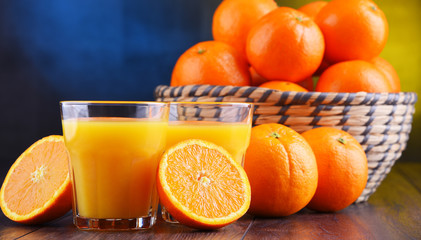 Glasses with freshly squeezed orange juice