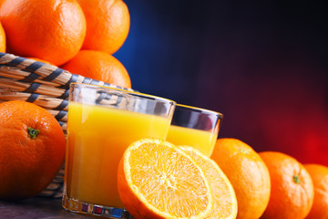 Glasses with freshly squeezed orange juice