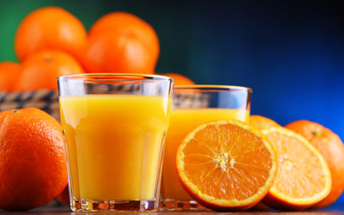 Glasses with freshly squeezed orange juice