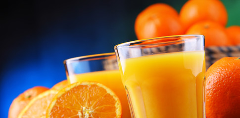 Glasses with freshly squeezed orange juice