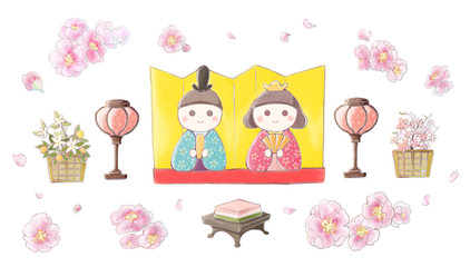 Watercolor-style-doll-festival-illustration-(vector)