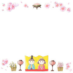 Watercolor-style-doll-festival-illustration-Square-frame