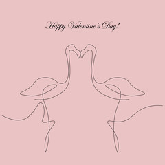 Happy Valentines day card pink flamingo love vector illustration