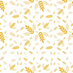 Autumn pattern with yellow leaves, wheat