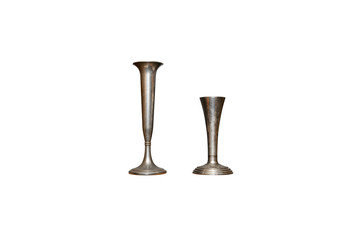 Two small vases made of steel, isolated on a white background with a clipping path.