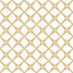 Fototapeta premium Golden geometric grid texture. Abstract seamless pattern in oriental style. Luxury vector background. Simple graphic ornament. White and gold texture with square grid, lattice, net, mesh, repeat tiles