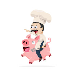 vector illustration of a chef sitting on a flying pig