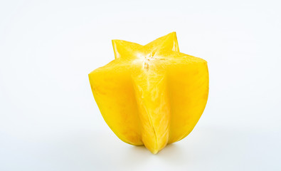 Fresh fruits carambola and pulp slices on white background