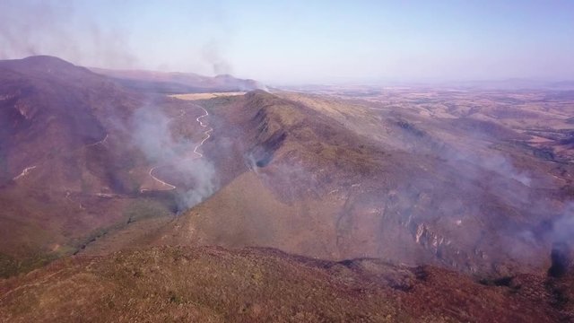 Aerial View of bushfire in Serra da Canastra, Brazil