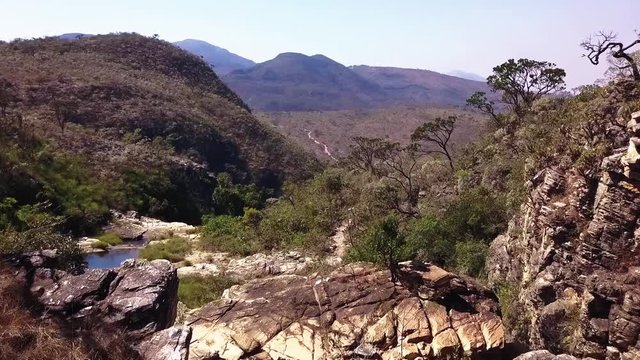 Flying above a waterfall in Serra da Canastra, Brazil