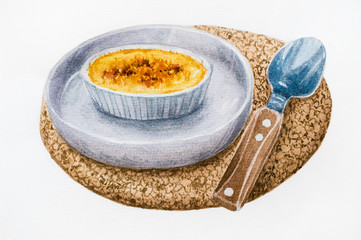 Watercolor painting of egg tarts isolated on white background