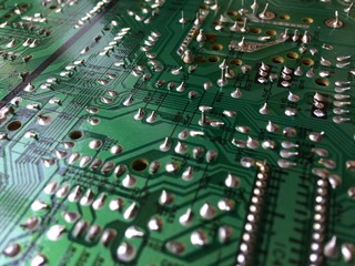 Part of a printed circuit board of a computer.