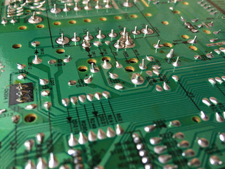 Part of a printed circuit board of a computer.