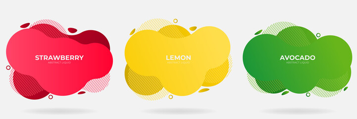 Set of Gradient Modern Abstract Liquid with stripes shape element vector banner. Flat design geometric red, yellow, green template. Element can be used for web and print design. EPS 10