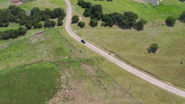 Drone footage over a beautiful ranch house south of Austin, Texas.
