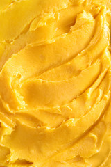Top view of soft mango sorbet surface