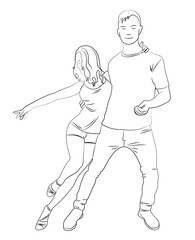 Fototapeta na wymiar Contour guy and girl dance salsa