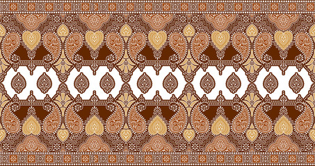 Seamless brown paisley border with traditional Asian design elements