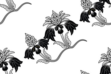 Seamless pattern with floral vector Illustration, with black and white style