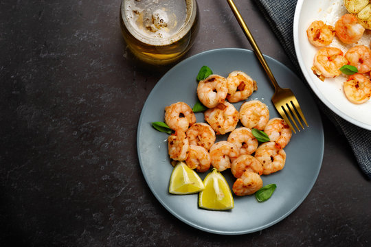 Top View Of Fried King Prawns In A Plate