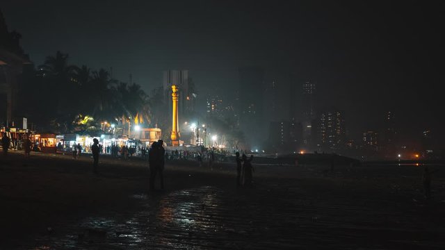Timelapse of Chaityabhoomi India statue on Dadar beach at night Mumbai India