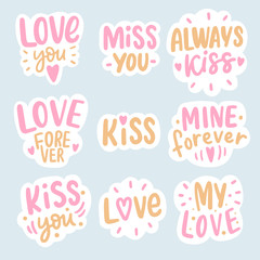 Set of love lettering stickers. Modern hand drawn typographic feeling words. Описание (на английском языке)76/200