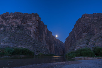 Moon over Santa Elena Canyon, Big Bend National Park, USA,