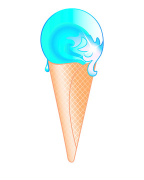Ice cream horn sea wave. Summer vacation metaphor - waffle cone with ice cream in the form of a wave - vector full color picture. Sweet, cold summer dessert and rest by the sea.