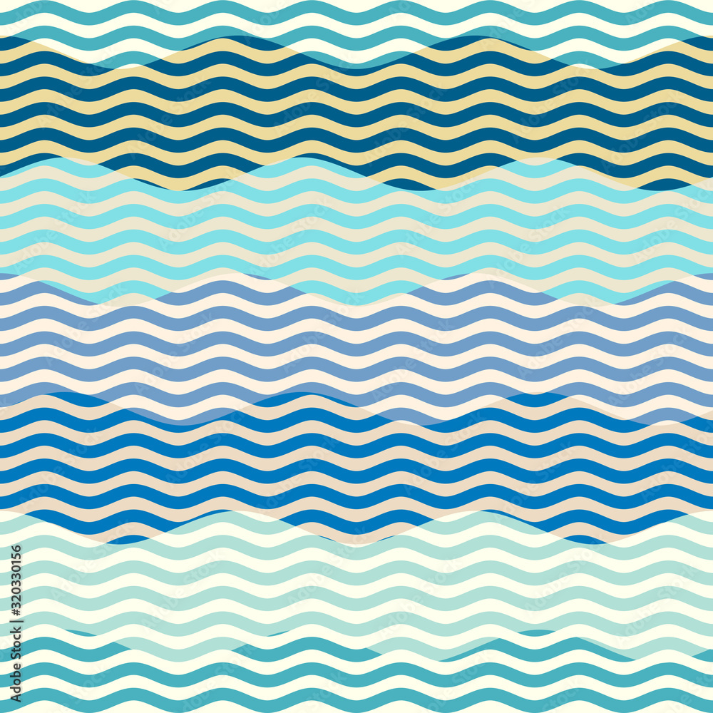 Aufkleber Blue waves pattern in patchwork style.