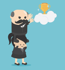 Concept cartoon illustration Businessmen who take advantage of businesswomen to make themselves successful,exploit