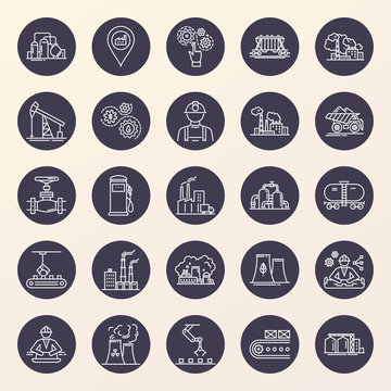 A large vector set of industry icons and production in a linear style. © Liudmyla Klymenko