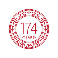 174 years anniversary celebration logo template. Line art vector and illustration.