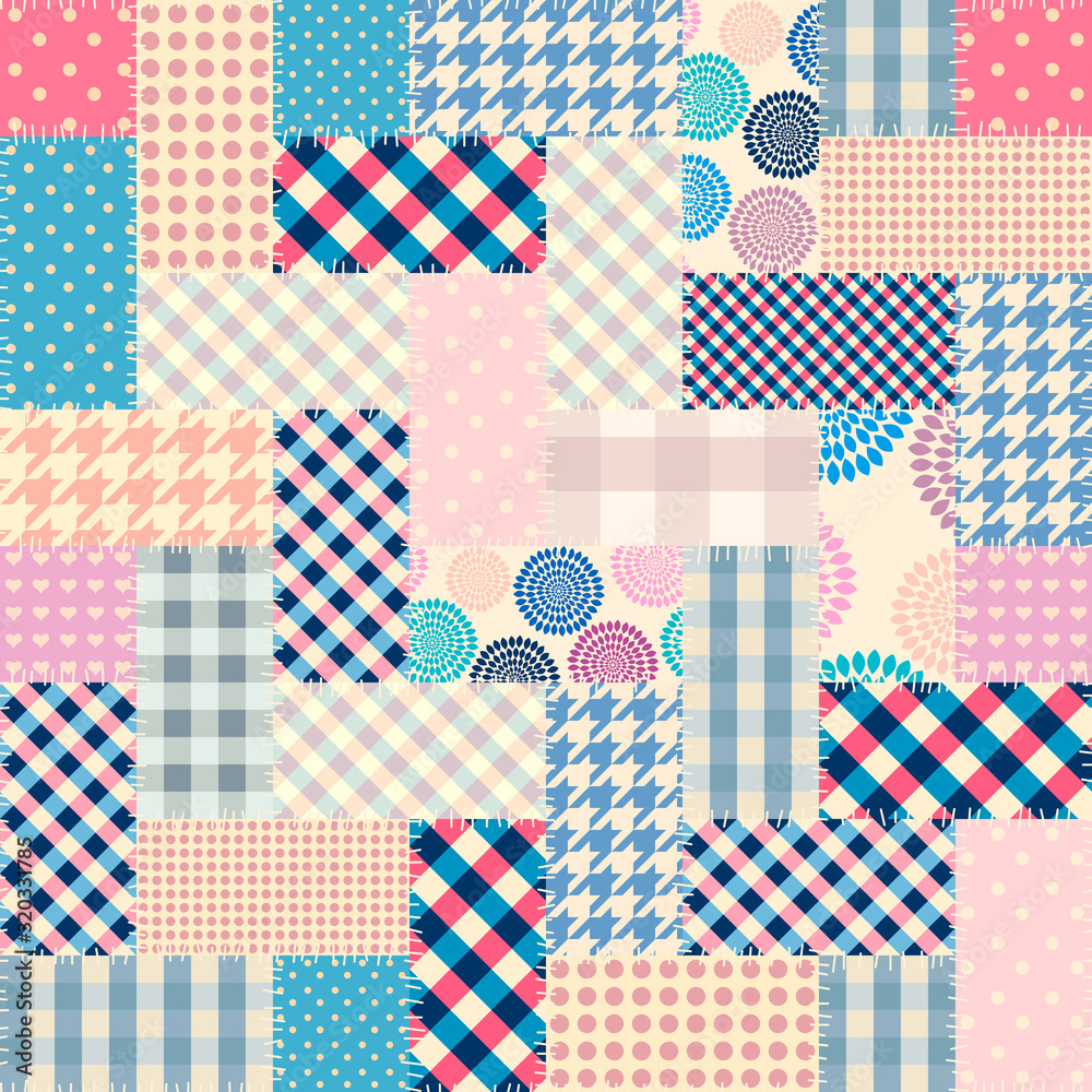 Poster Patchwork textile pattern. Seamless quilting design background.