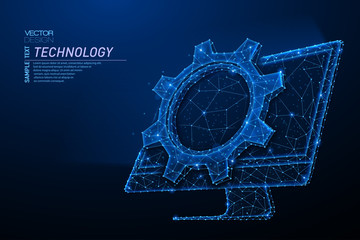 Abstract polygonal light design of computer monitor with cog gear.
