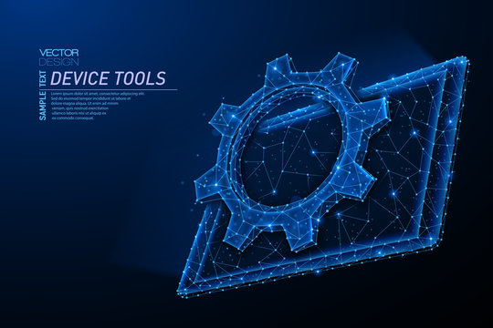 Abstract polygonal light design of tablet with cog gear.
