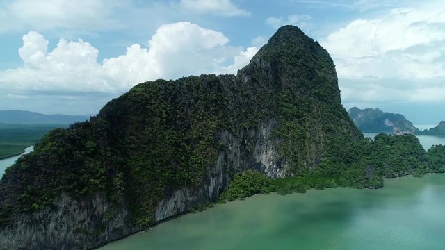 Majestic Scenery Of Rocky Islands And Clear Blue Waters In Phang Nga Thailand - aerial shot