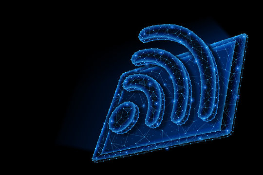 Abstract polygonal light design of tablet with wi-fi wave.