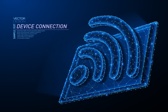 Abstract polygonal light design of tablet with wi-fi wave.