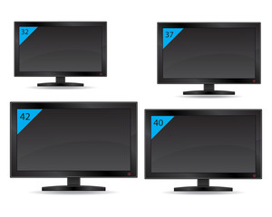 Monitor or TV with different diagonal sizes. Display with 32.37.40.42 inches. Vector illustrator.