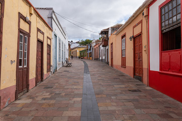 Beautiful colorful streets of old colonial town in Los Llanos de Aridane in La Palma Island, Canary...