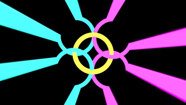 the animated round logo with three colors rotates to the left against a black background