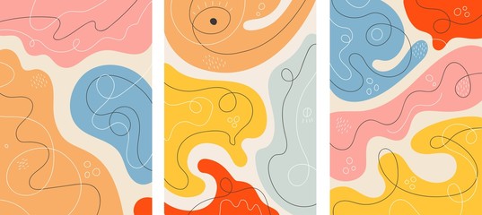 Vector collection of abstract background designs with doodle elements.