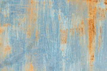 blue painted metal with rusty shabby texture. Old grunge vintage background