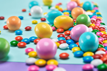 Chocolate balls in colorful sugar shell.