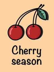 Doodle art pictures of  cherry and leaves.