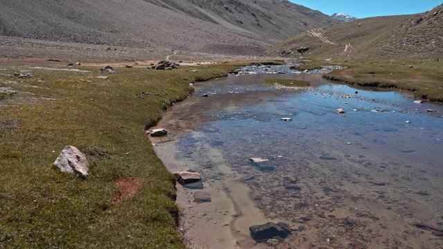 Flowing river from chandratal lake , spiti valley
