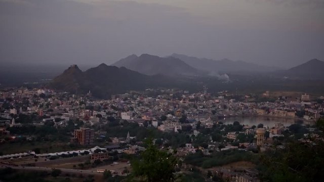 Aerial view of pushkar with aravali hills in background